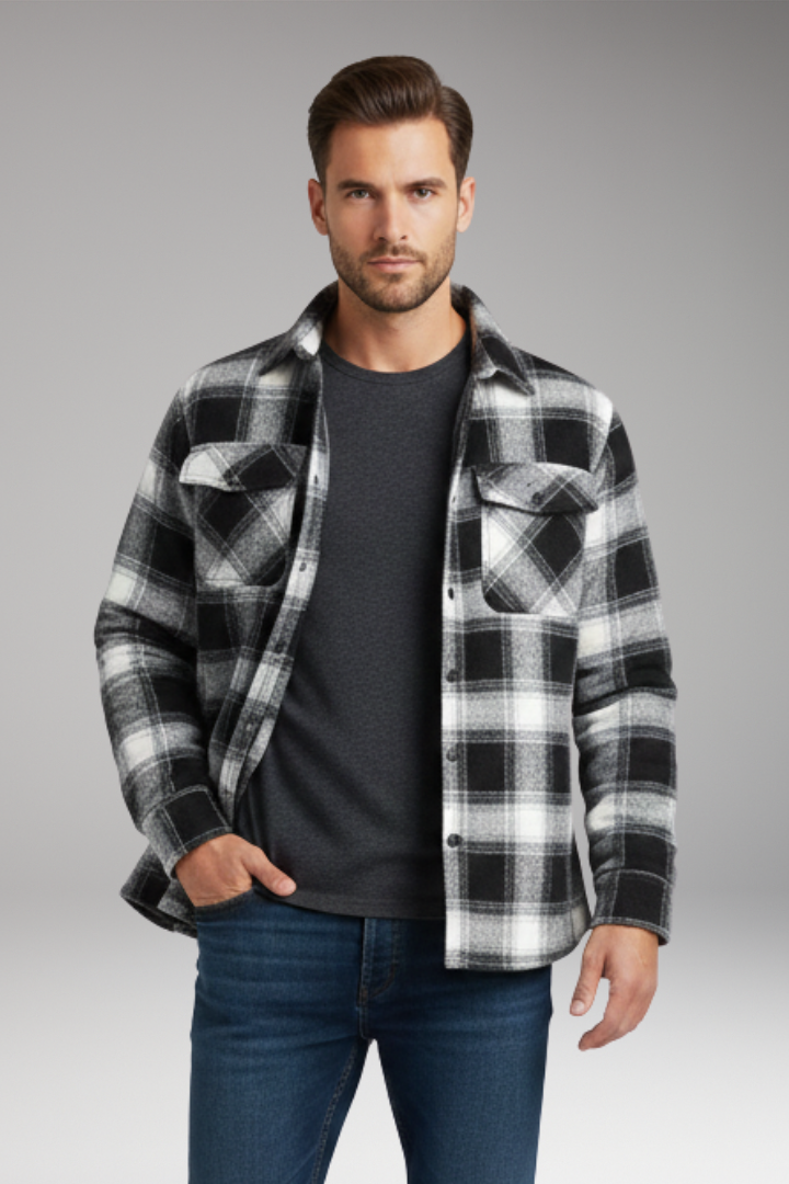 Men's Jacket with Button Closure and Quilted Lining