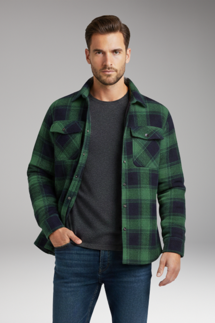 Men's Jacket with Button Closure and Quilted Lining