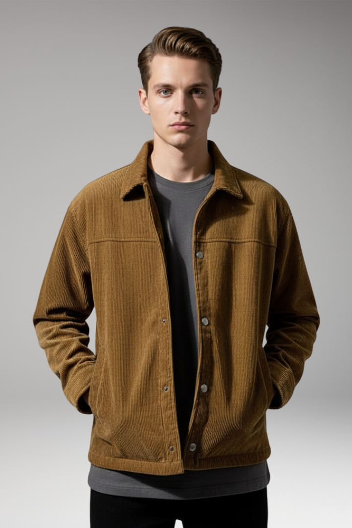 Men’s Jacket with Drawstring Hem and Front Pockets