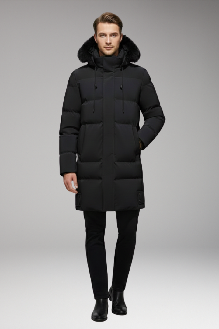Men's Jacket with Hood and Quilted Outer Surface