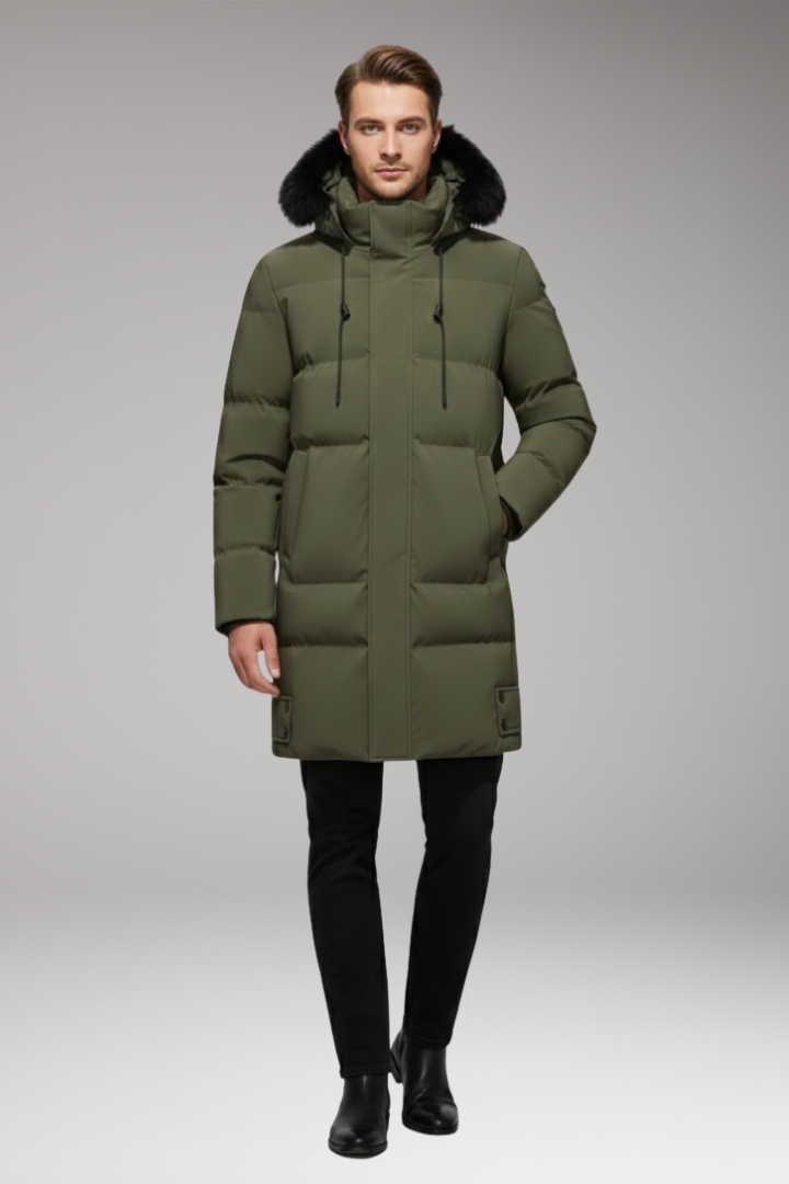 Men's Jacket with Hood and Quilted Outer Surface
