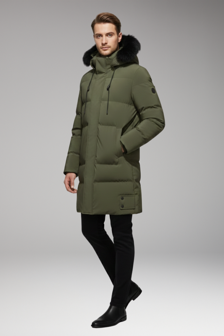 Men's Jacket with Hood and Quilted Outer Surface