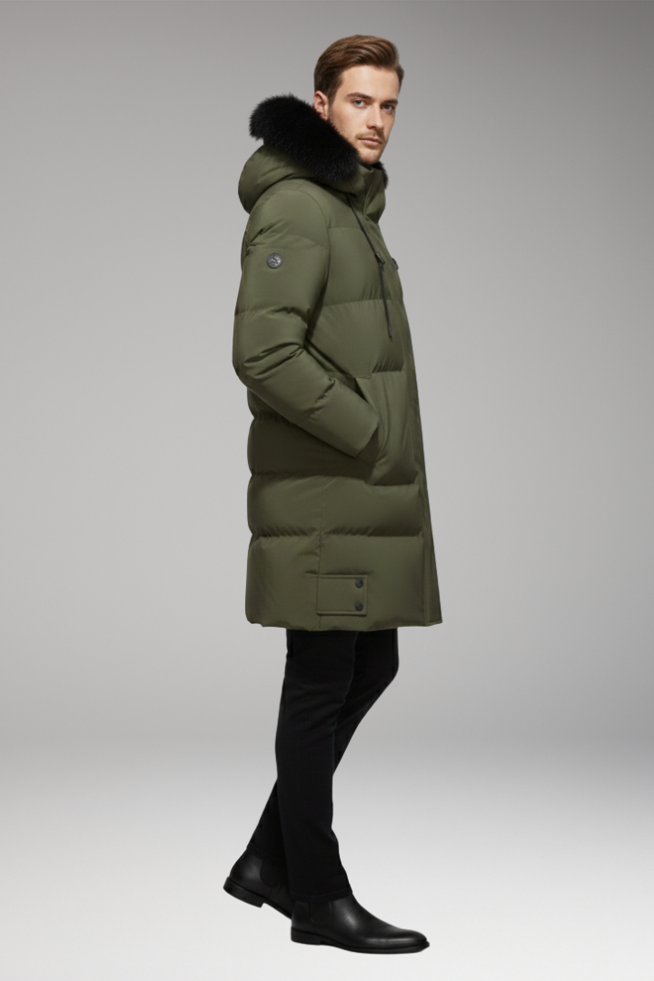 Men's Jacket with Hood and Quilted Outer Surface