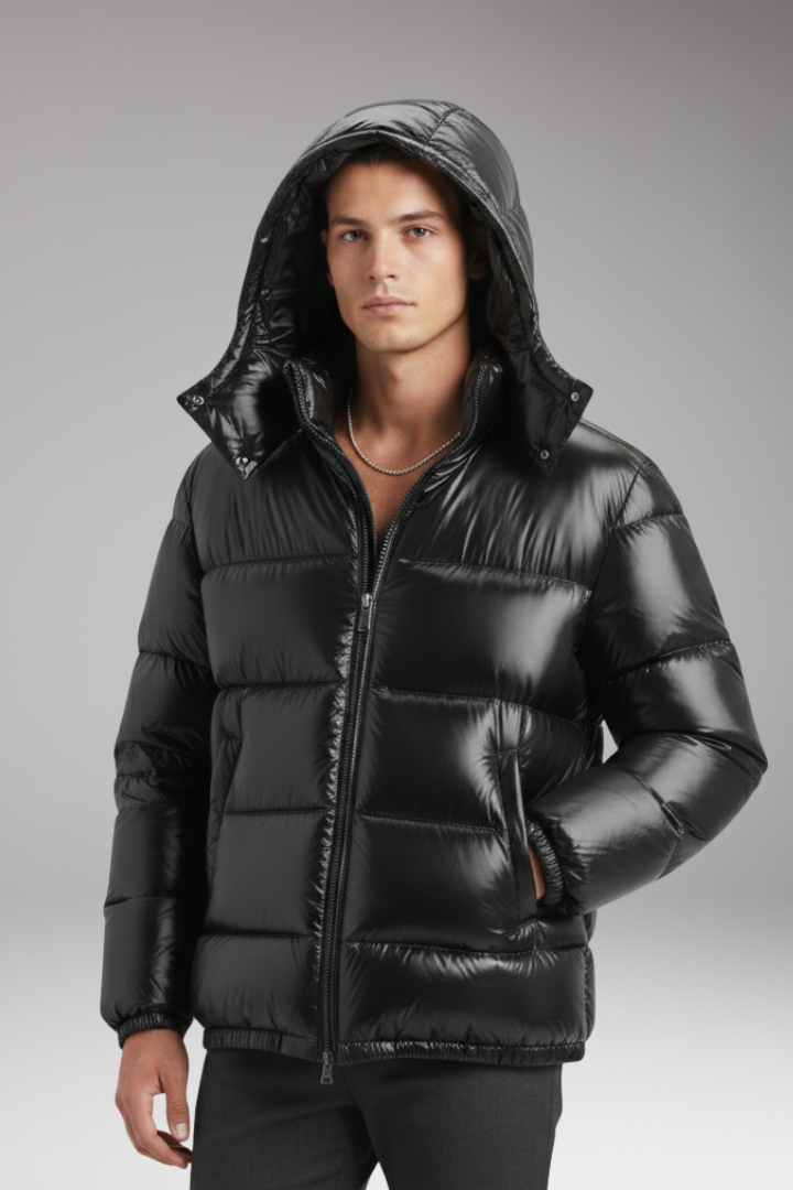 Men's Jacket with Hood and Quilted Surface