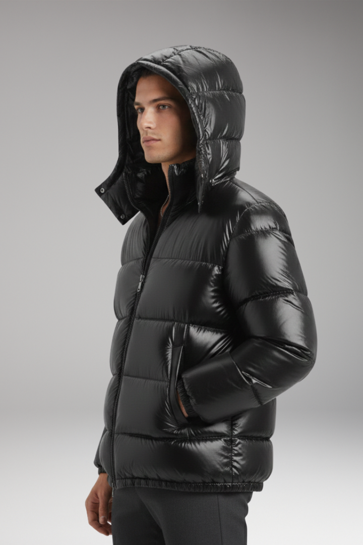Men's Jacket with Hood and Quilted Surface