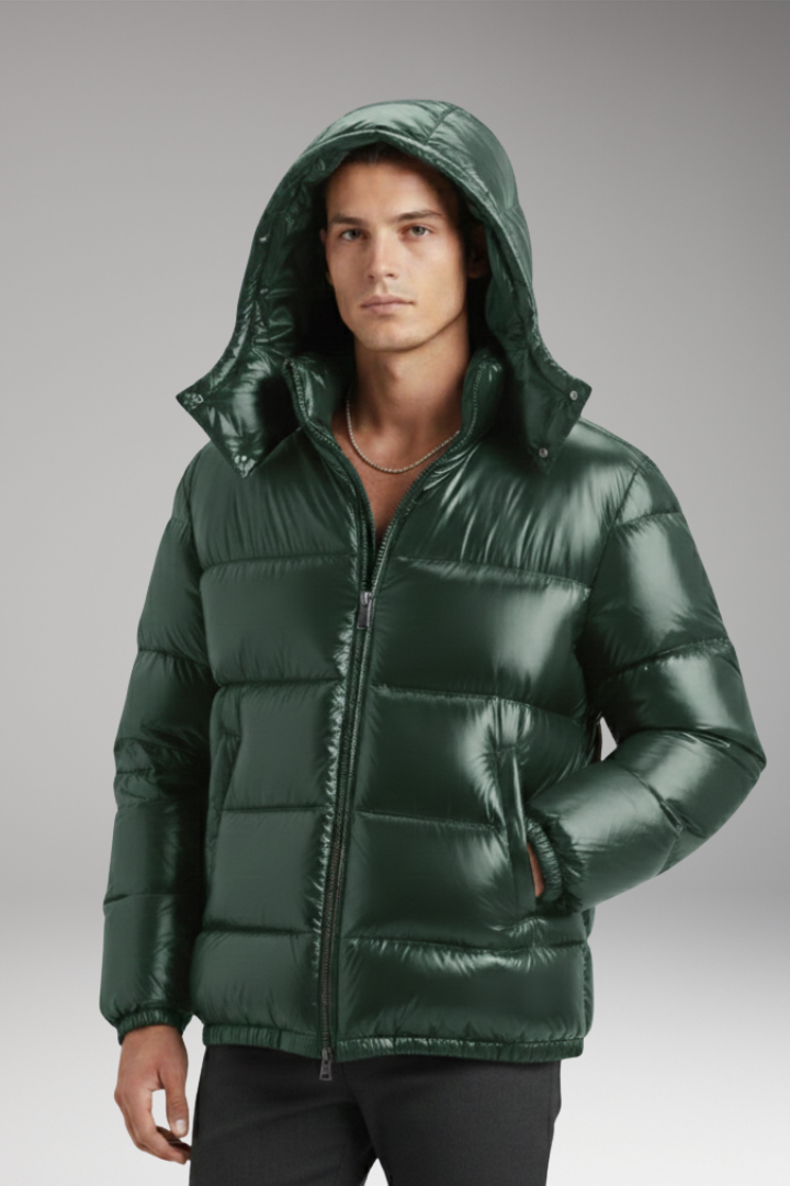 Men's Jacket with Hood and Quilted Surface