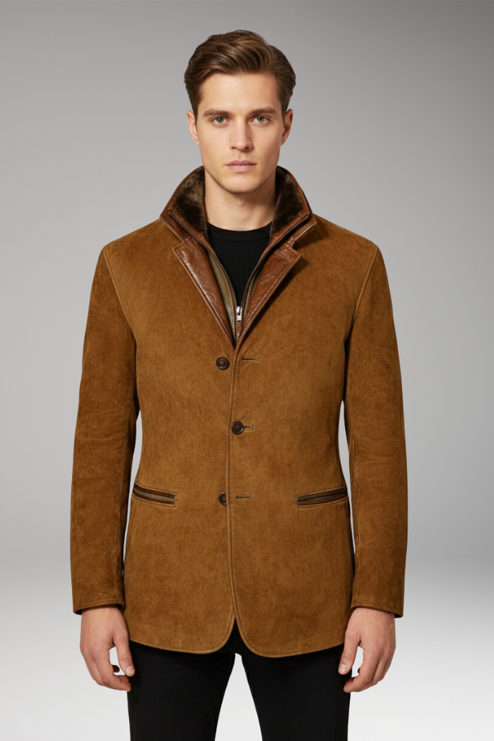 Men's Jacket with Notched Collar and Button Closure