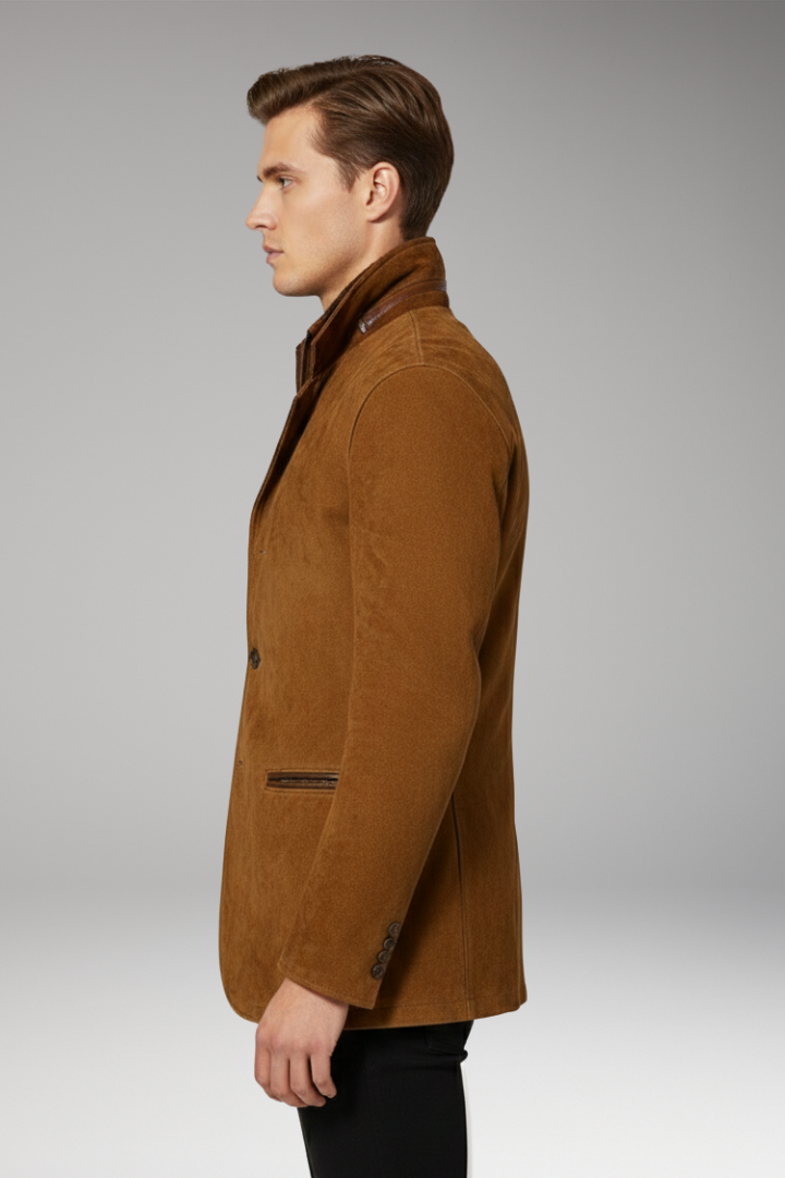 Men's Jacket with Notched Collar and Button Closure