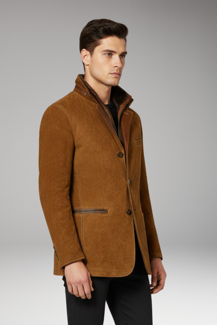 Men's Jacket with Notched Collar and Button Closure