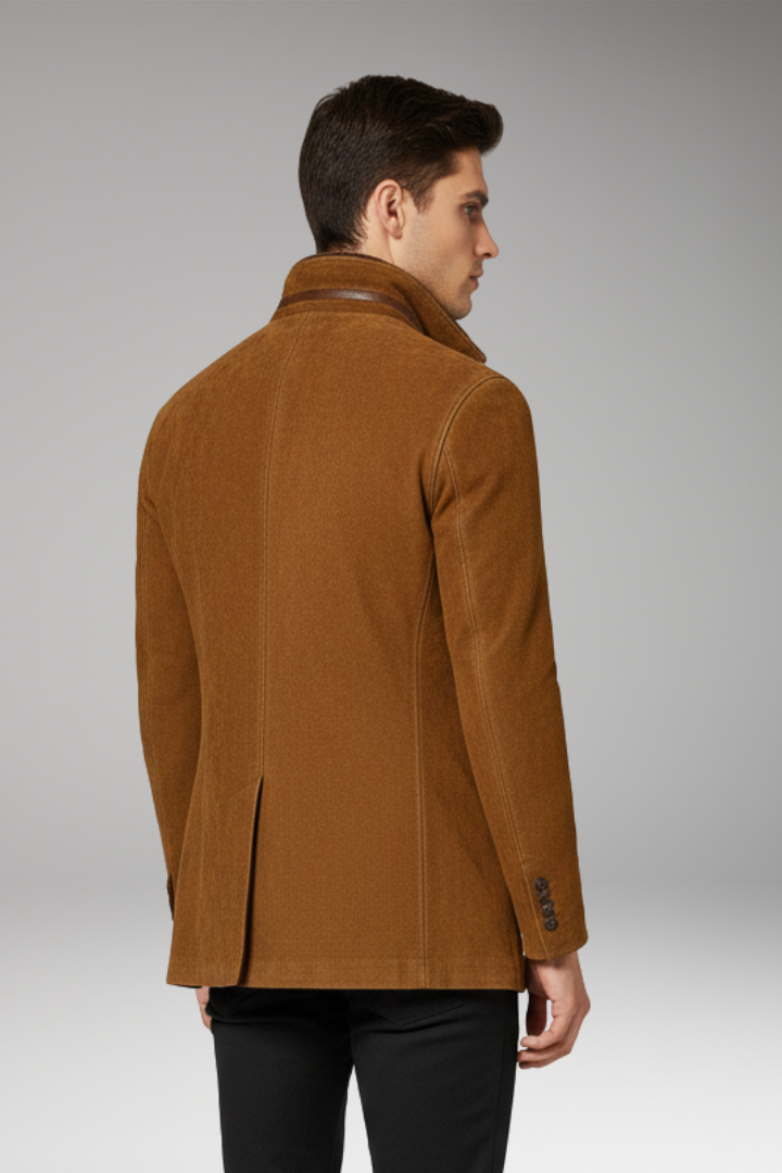 Men's Jacket with Notched Collar and Button Closure