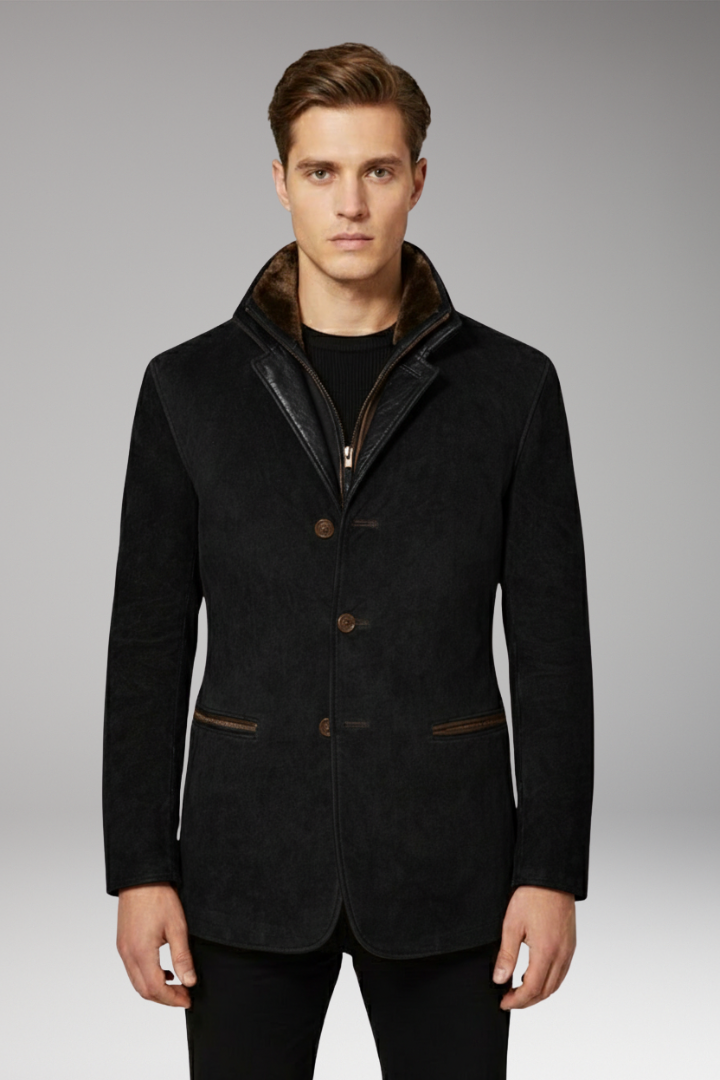 Men's Jacket with Notched Collar and Button Closure