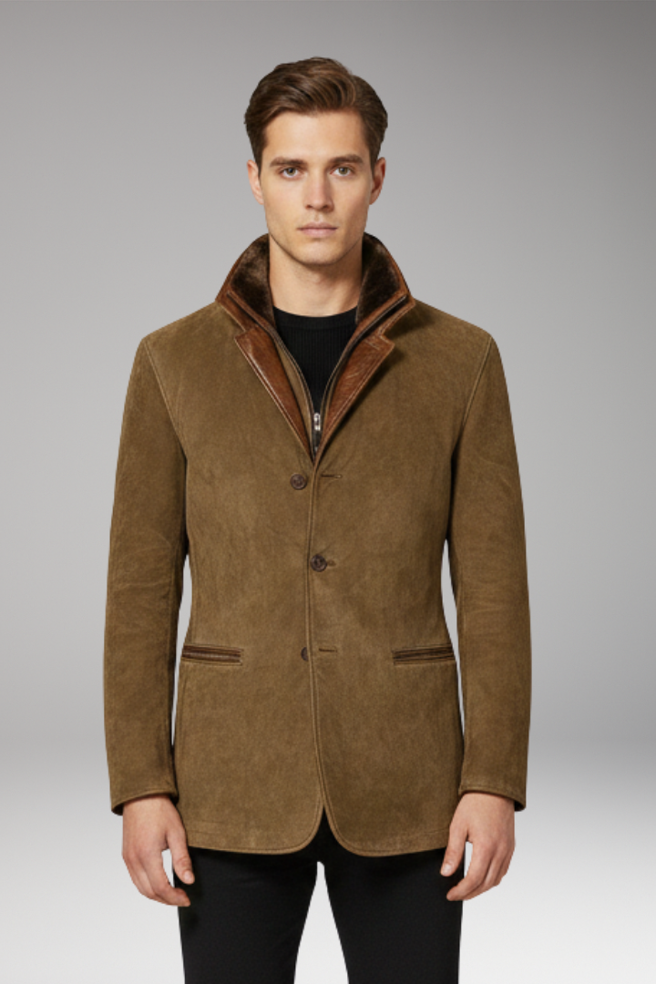 Men's Jacket with Notched Collar and Button Closure