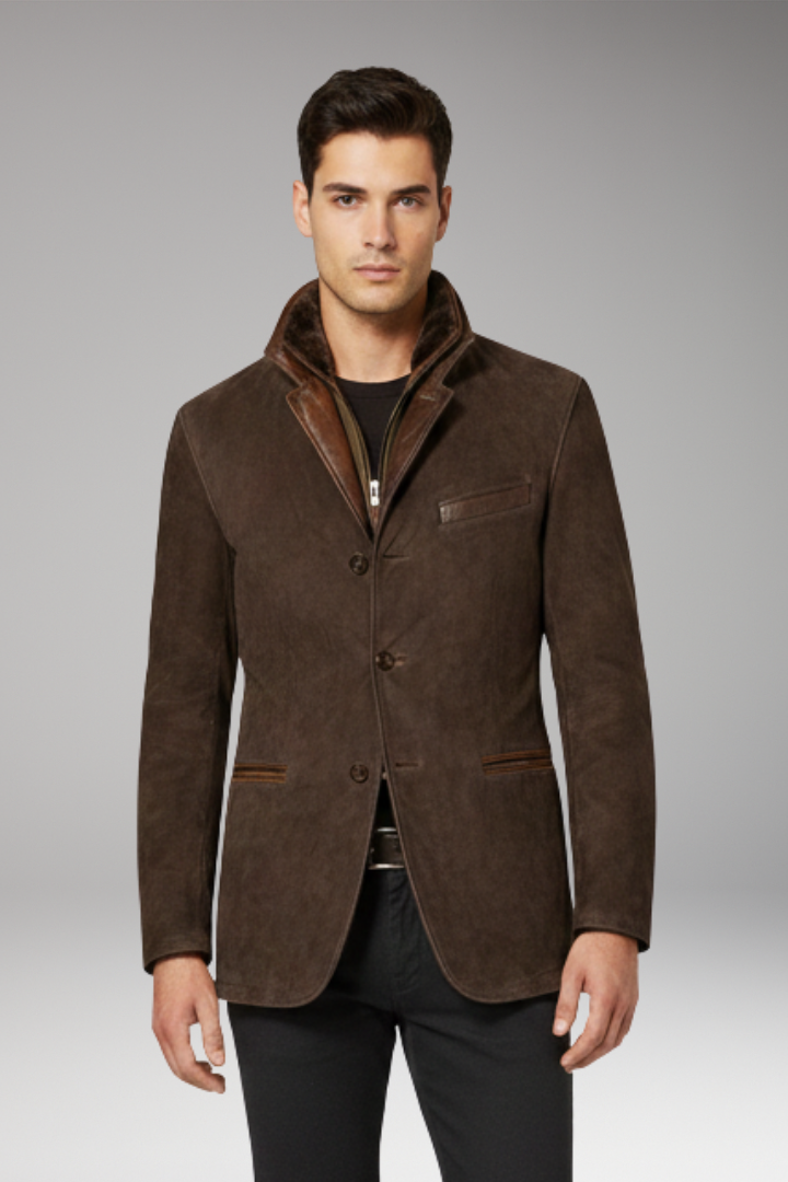 Men's Jacket with Notched Collar and Button Closure