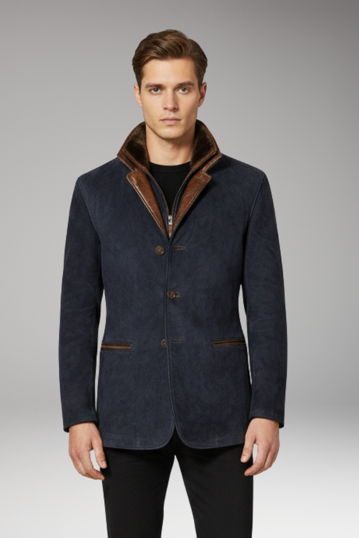 Men's Jacket with Notched Collar and Button Closure