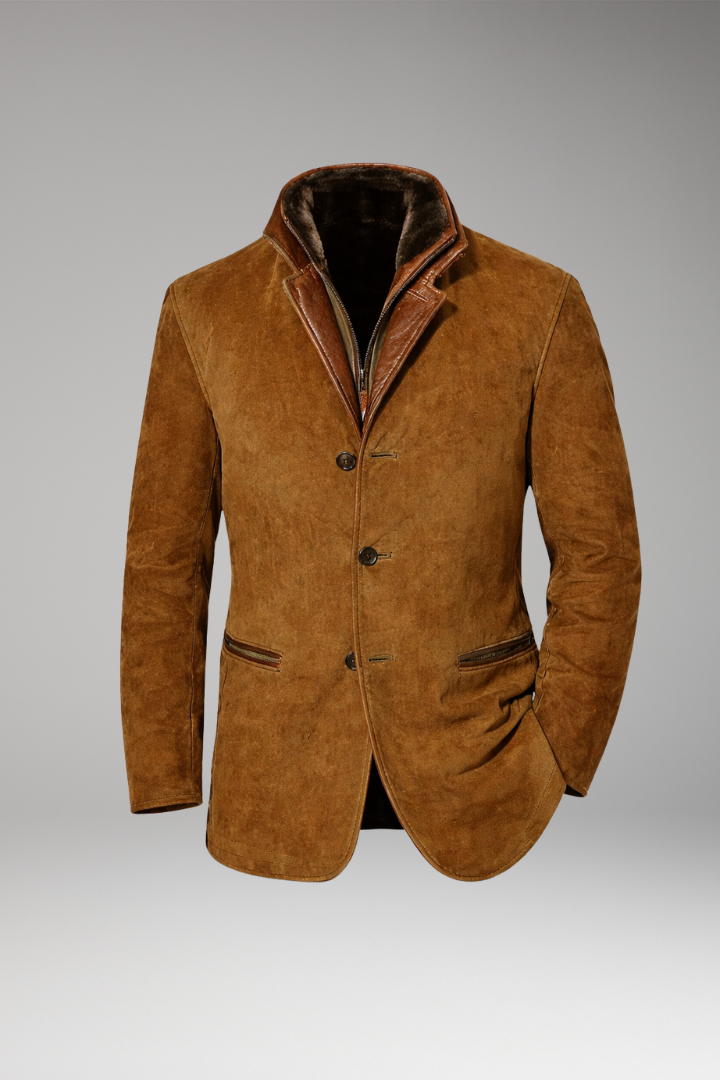 Men's Jacket with Notched Collar and Button Closure
