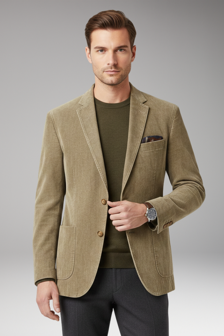 Men’s Jacket with Notched Lapels and Two-Button Closure