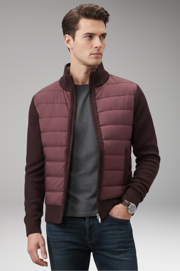 Men's Jacket with Quilted Body and Knitted Sleeves