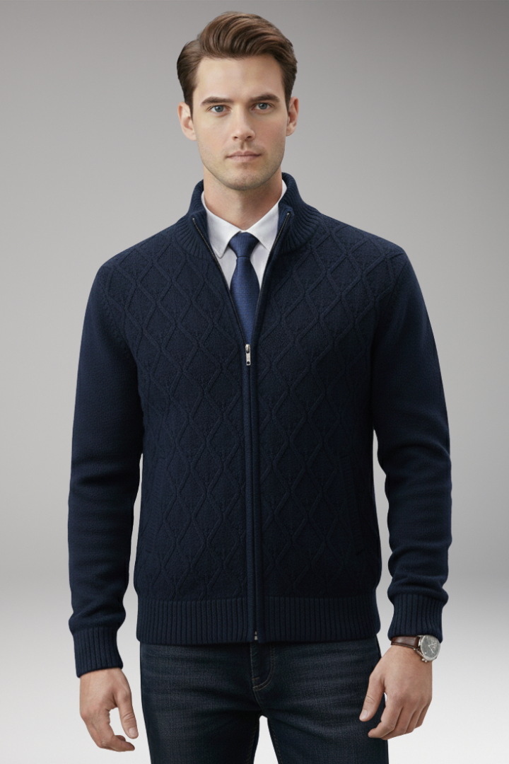 Men's Jacket with Quilted Body and Knitted Sleeves