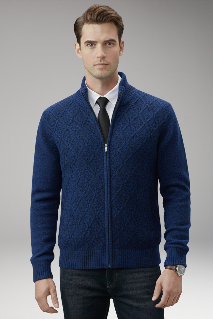 Men's Jacket with Quilted Body and Knitted Sleeves