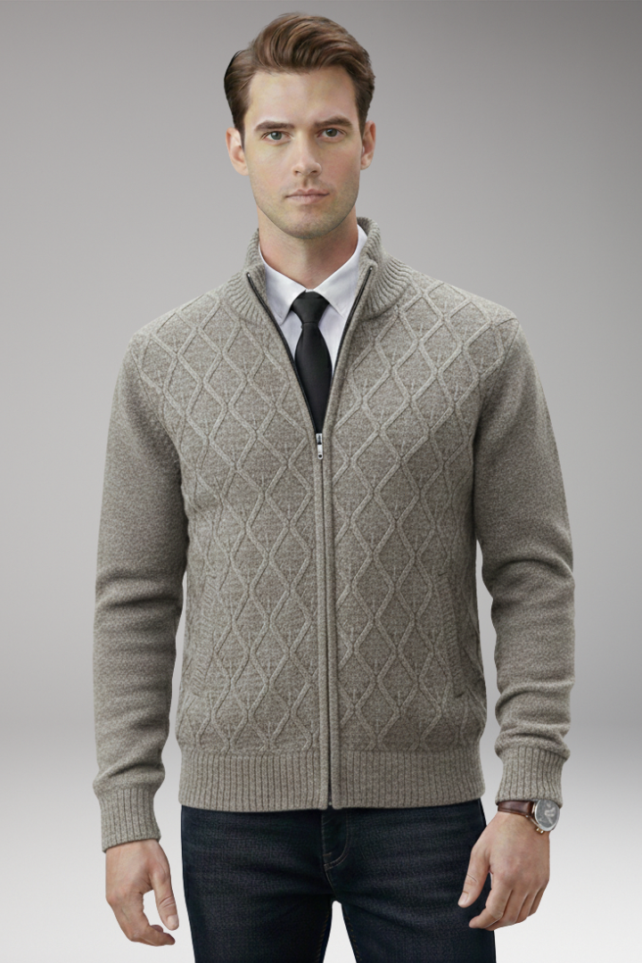 Men's Jacket with Quilted Body and Knitted Sleeves
