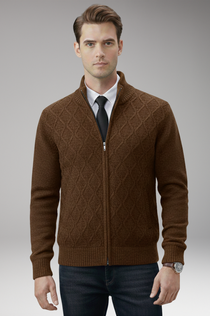 Men's Jacket with Quilted Body and Knitted Sleeves