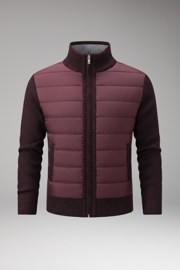 Men's Jacket with Quilted Body and Knitted Sleeves