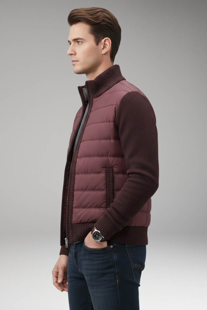 Men's Jacket with Quilted Body and Knitted Sleeves