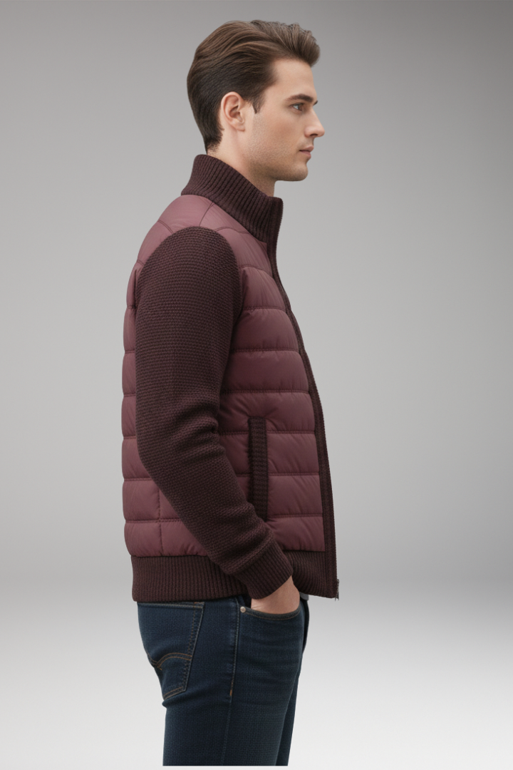 Men's Jacket with Quilted Body and Knitted Sleeves