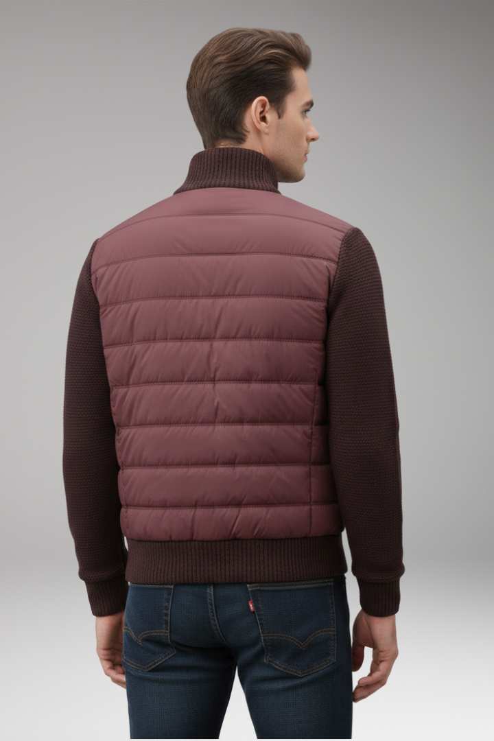 Men's Jacket with Quilted Body and Knitted Sleeves