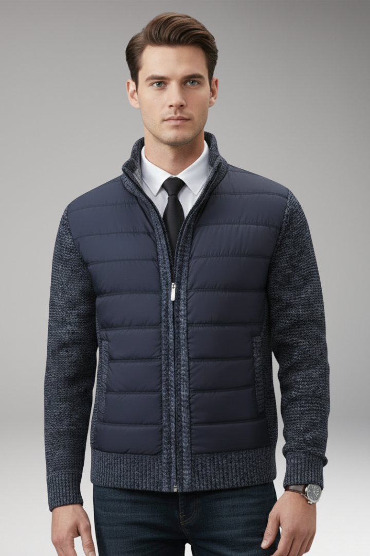 Men's Jacket with Quilted Body and Knitted Sleeves