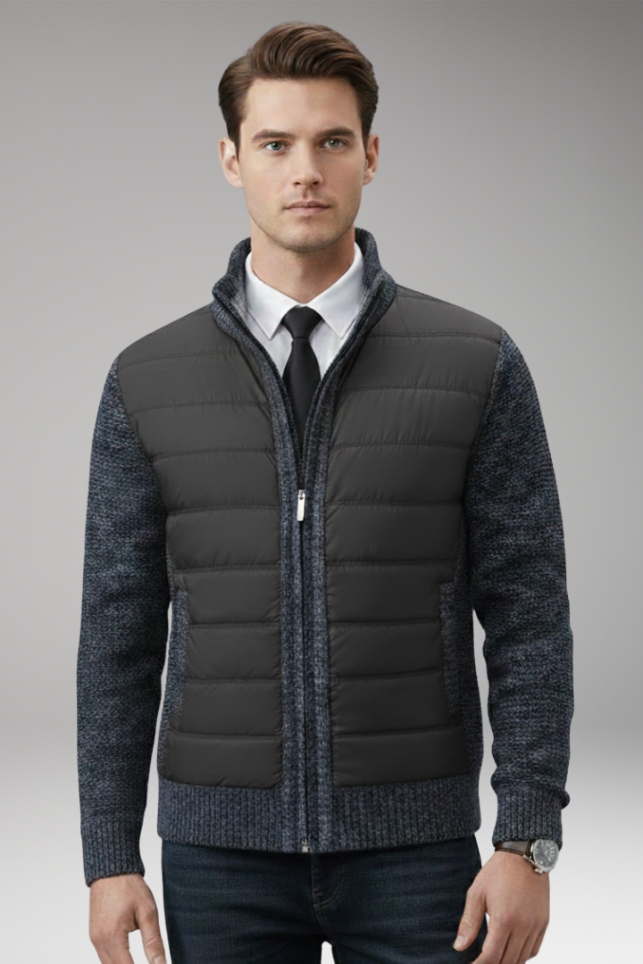 Men's Jacket with Quilted Body and Knitted Sleeves