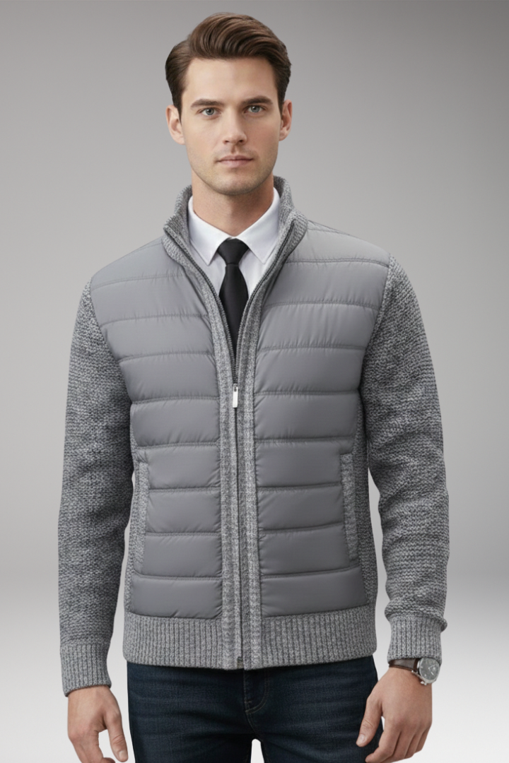 Men's Jacket with Quilted Body and Knitted Sleeves