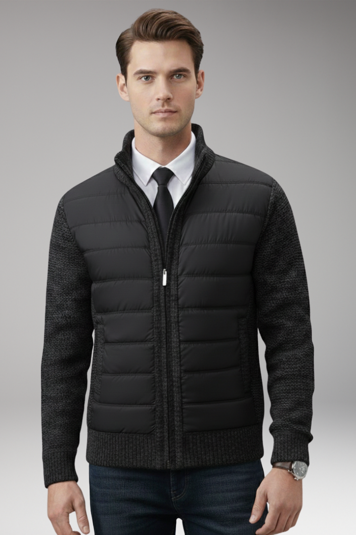 Men's Jacket with Quilted Body and Knitted Sleeves