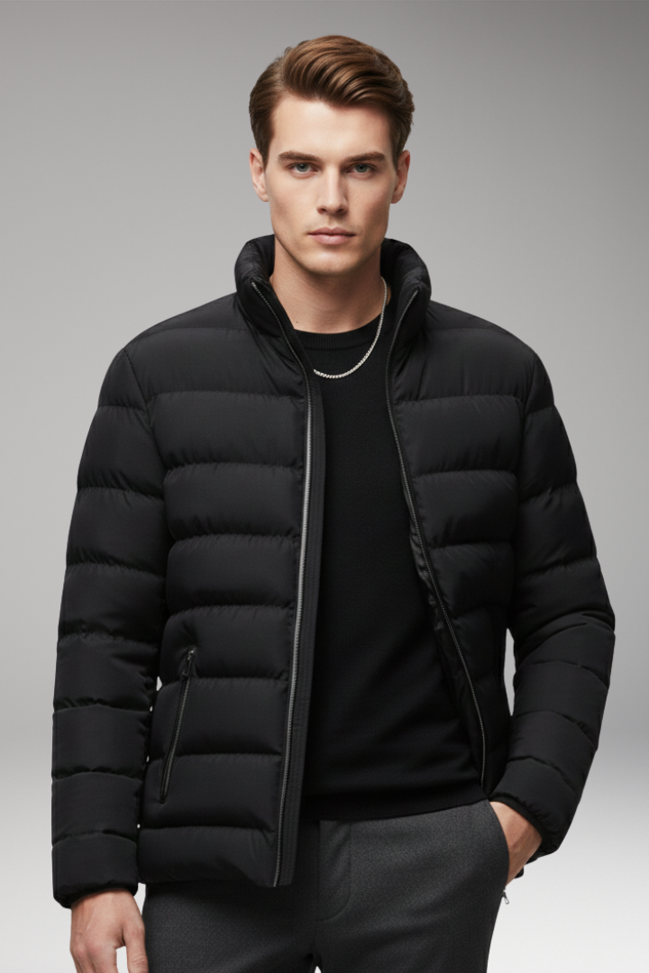 Men's Jacket with Quilted Surface and Zip Pockets