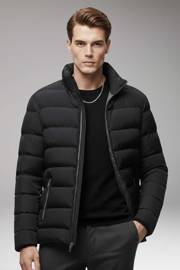 Men's Jacket with Quilted Surface and Zip Pockets