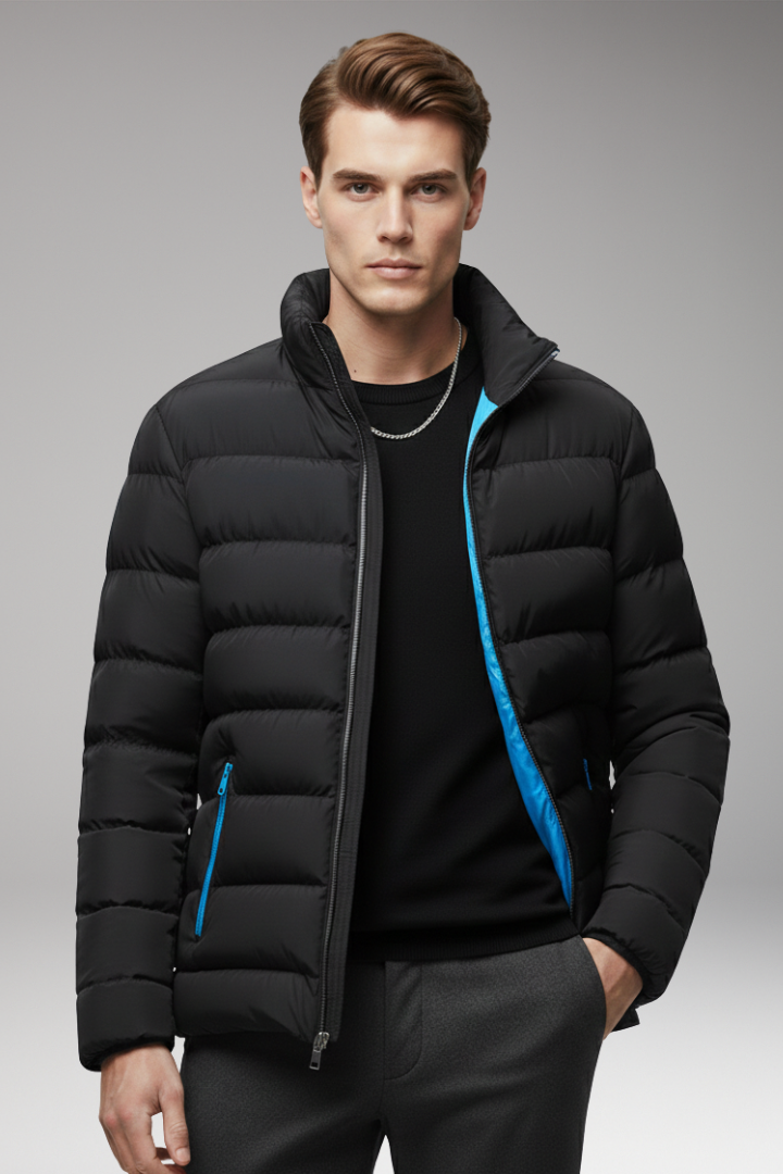 Men's Jacket with Quilted Surface and Zip Pockets
