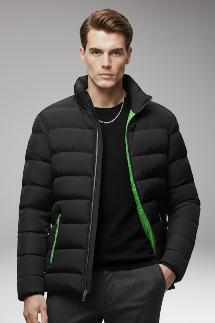 Men's Jacket with Quilted Surface and Zip Pockets