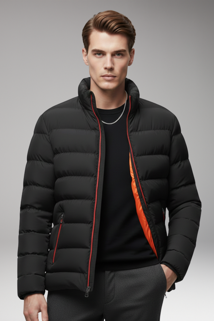 Men's Jacket with Quilted Surface and Zip Pockets
