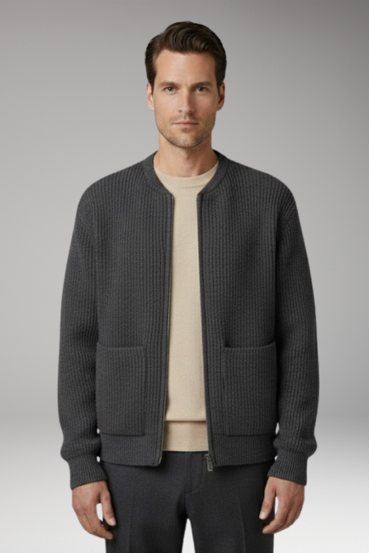 Men's Jacket with Ribbed and Front Closure
