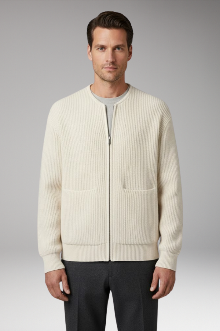 Men's Jacket with Ribbed and Front Closure
