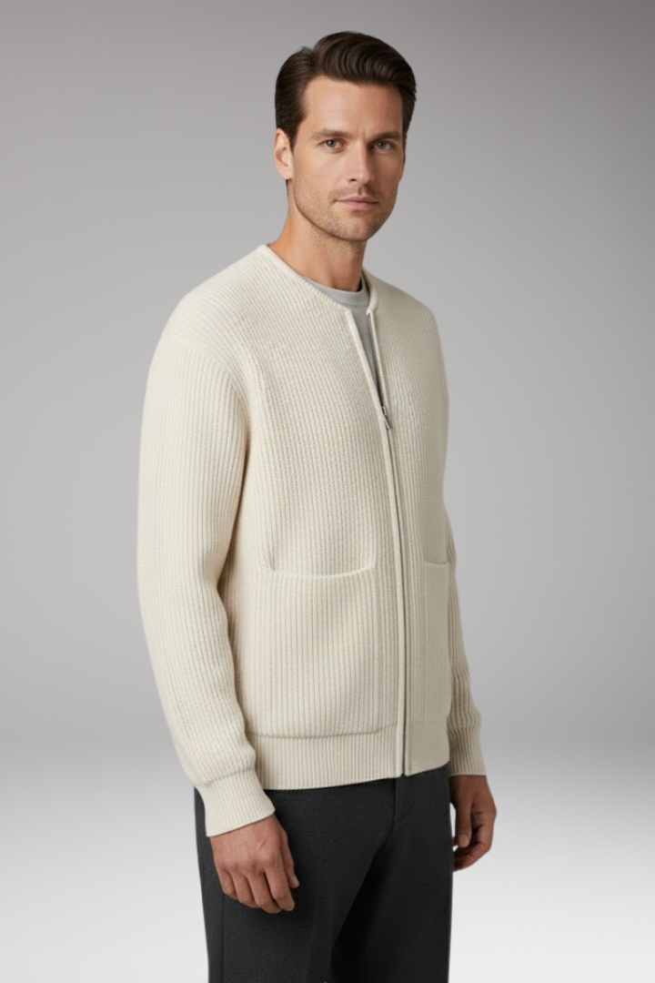Men's Jacket with Ribbed and Front Closure