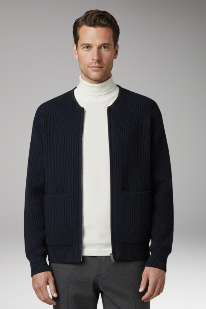 Men's Jacket with Ribbed and Front Closure