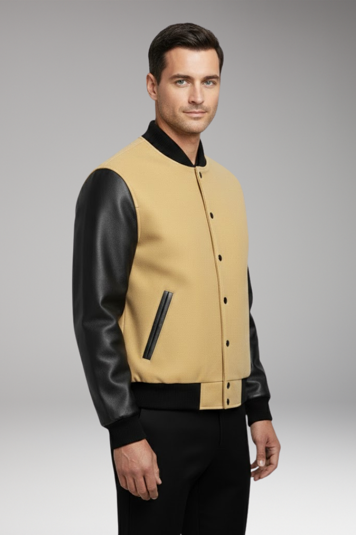 Men's Jacket with Ribbed Trims and Side Pockets