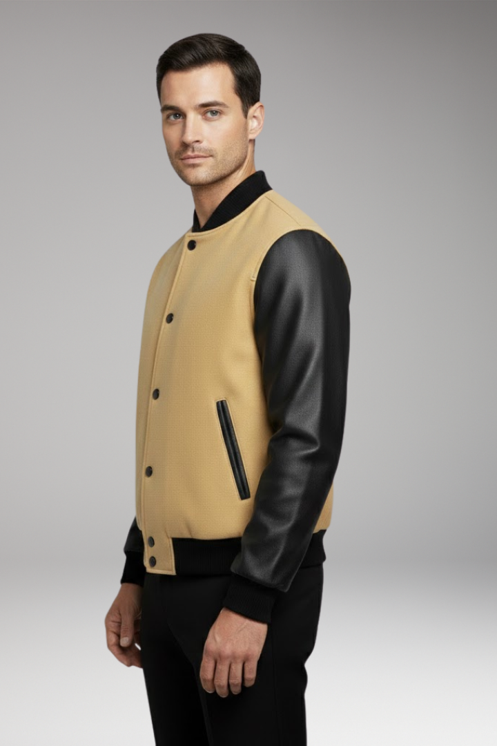 Men's Jacket with Ribbed Trims and Side Pockets