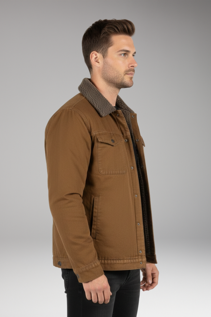 Men's Jacket with Sherpa Lining and Woven Outer