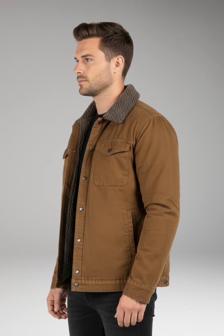 Men's Jacket with Sherpa Lining and Woven Outer