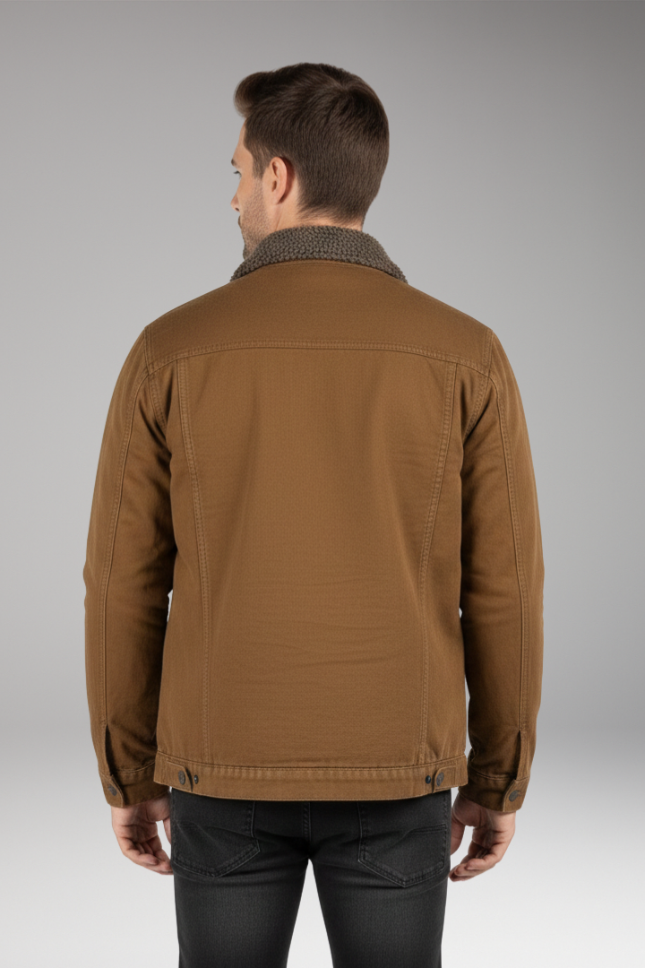 Men's Jacket with Sherpa Lining and Woven Outer