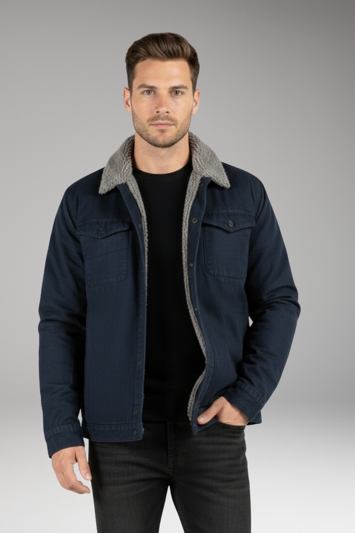 Men's Jacket with Sherpa Lining and Woven Outer