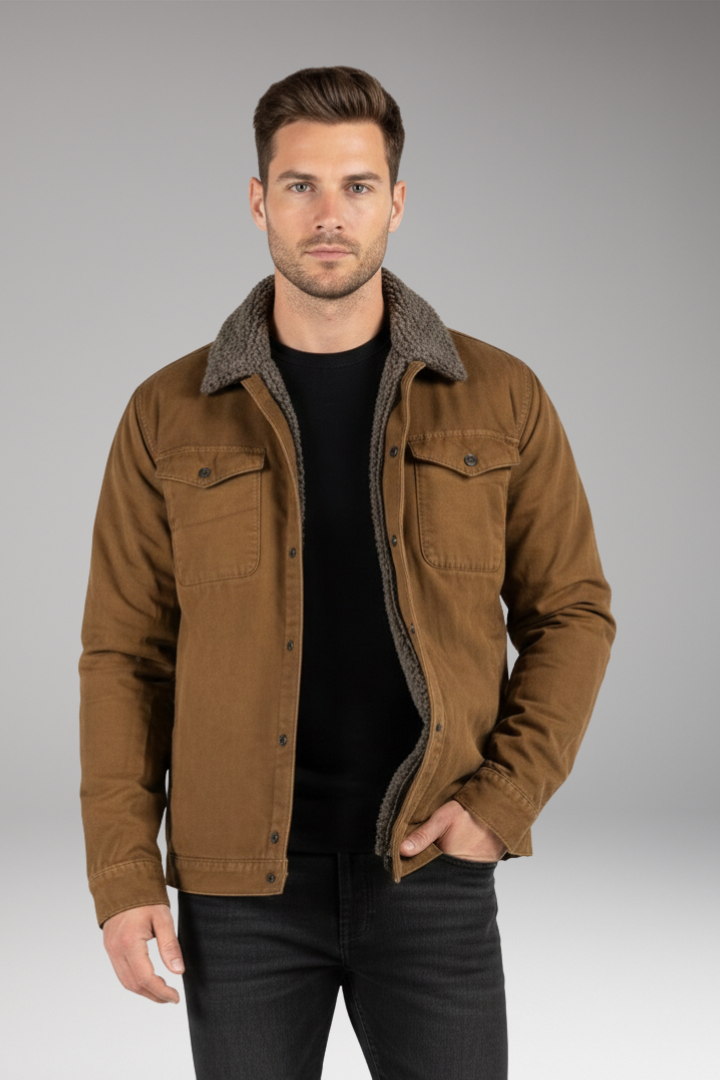 Men's Jacket with Sherpa Lining and Woven Outer