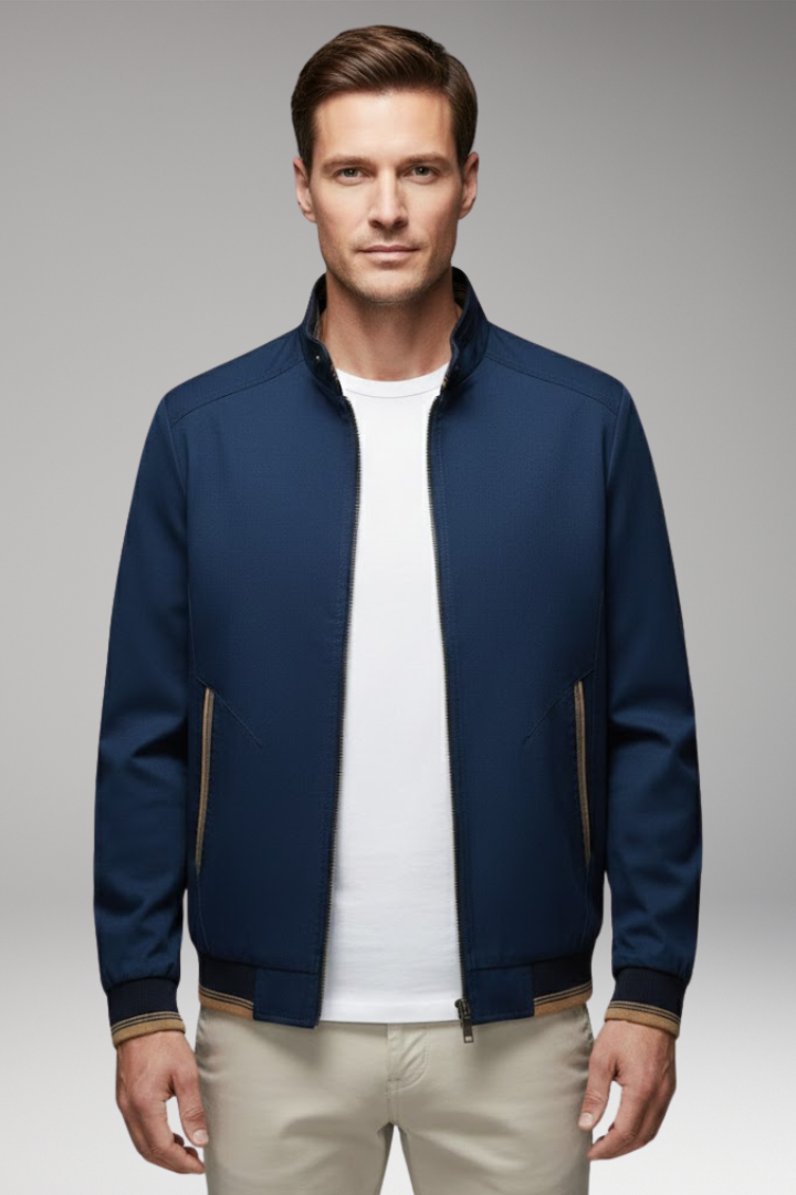 Men's Jacket with Stand-Up Collar and Ribbed Cuffs